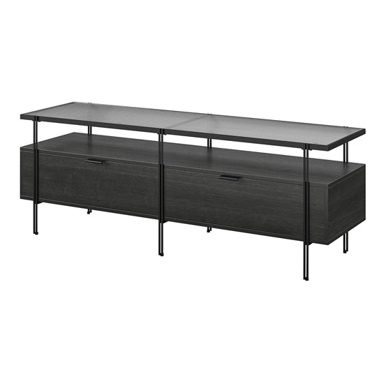 Wainwright Glass TV Stand With 2 Drawers In Black Oak