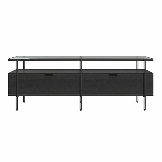 Wainwright Glass TV Stand With 2 Drawers In Black Oak