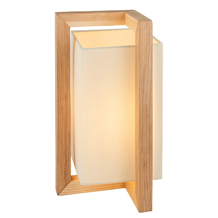 Atticus Vintage White Fabric Shade Table Lamp In Ashwood Frame