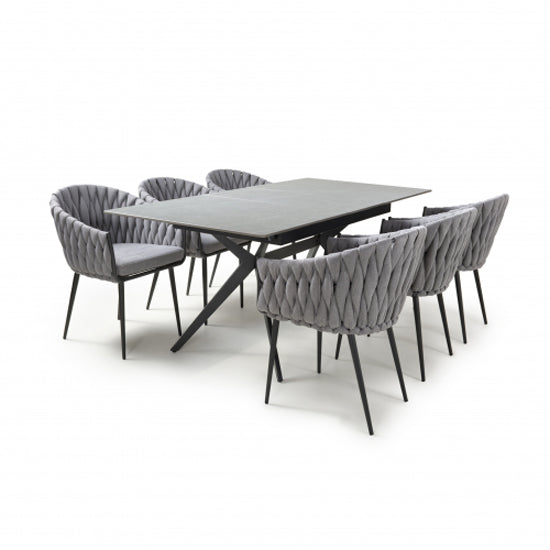 Tarsus Extending Grey Ceramic Top Dining Table With 6 Pandora Grey Chairs