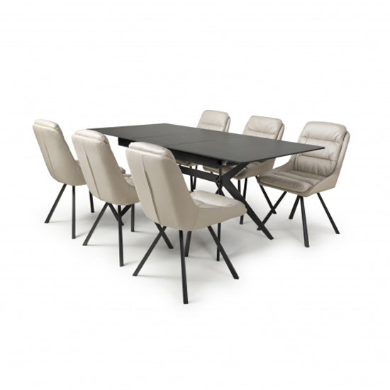 Tarsus Extending Black Ceramic Top Dining Table With 6 Arnhem Cream Chairs