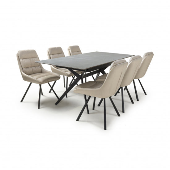 Tarsus Extending Grey Ceramic Top Dining Table With 6 Arnhem Cream Chairs