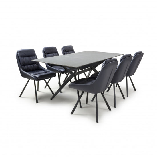 Tarsus Extending Grey Ceramic Top Dining Table With 6 Arnhem Midnight Blue Chairs