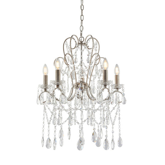 Berkley 5 Lights Clear Crystal Glass Ceiling Pendant Light In Aged Silver