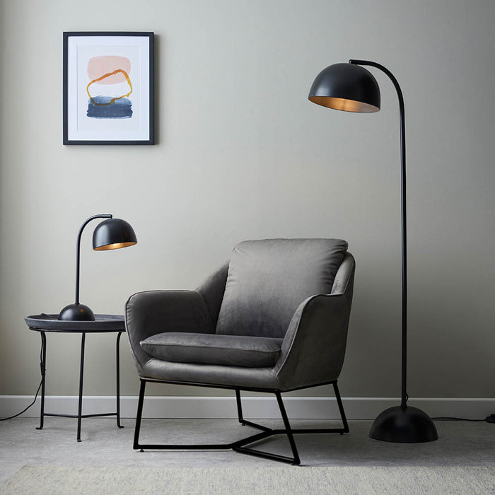 Brodey Metal Table Lamp In Matt Black Finish And Steel Grey