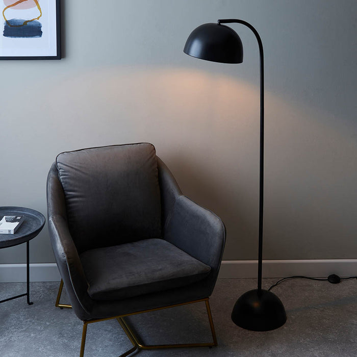 Brodey Metal Floor Lamp In Matt Black Finish And Steel Grey