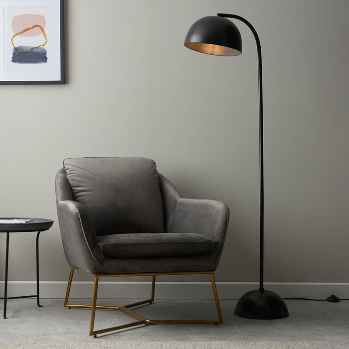 Brodey Metal Floor Lamp In Matt Black Finish And Steel Grey