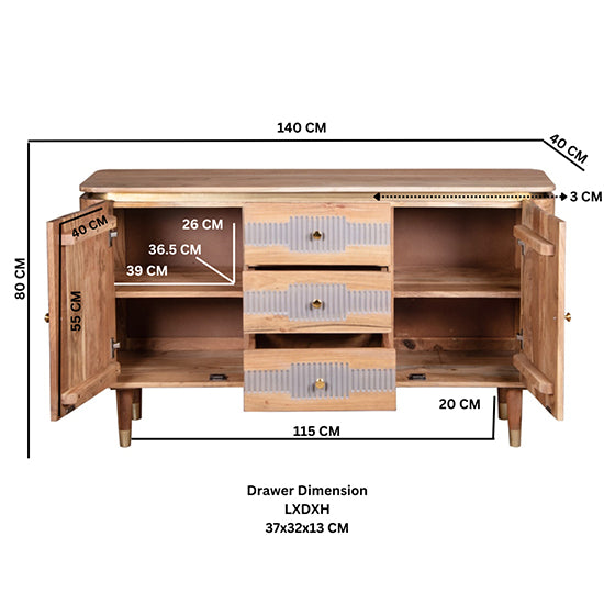 Wilton Acacia Wood Sideboard With 2 Doors 3 Drawers In Natural And Grey