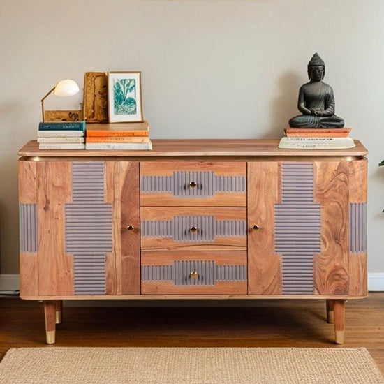 Wilton Acacia Wood Sideboard With 2 Doors 3 Drawers In Natural And Grey