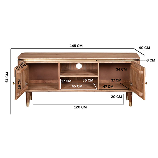 Wilton Acacia Wood TV Stand With 2 Doors In Natural And Grey