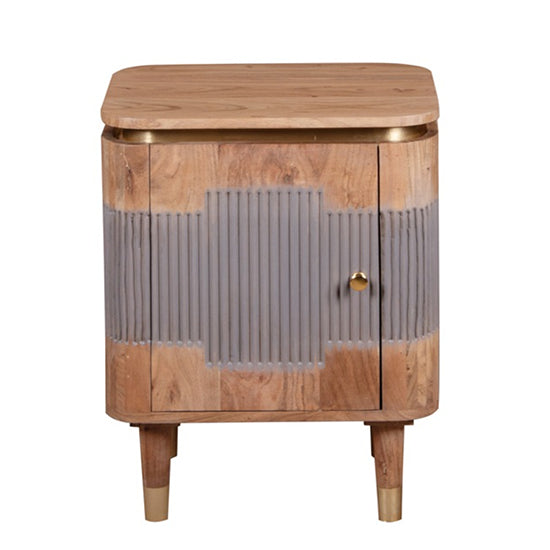 Wilton Acacia Wood Bedside Cabinet With 1 Door In Natural And Grey