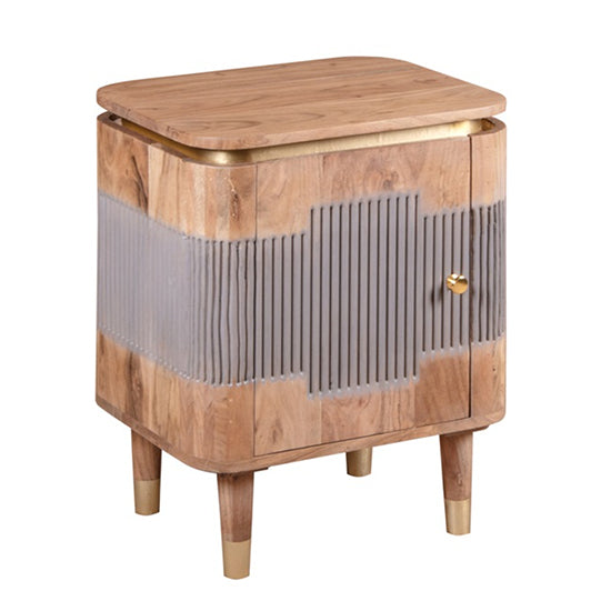 Wilton Acacia Wood Bedside Cabinet With 1 Door In Natural And Grey