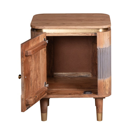 Wilton Acacia Wood Bedside Cabinet With 1 Door In Natural And Grey