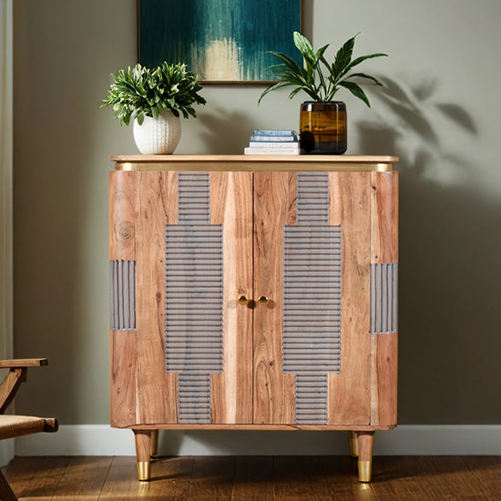 Wilton Acacia Wood Sideboard With 2 Doors In Natural And Grey