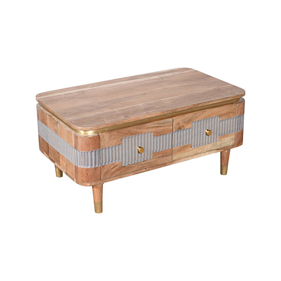 Wilton Acacia Wood Coffee Table With 2 Drawers In Natural And Grey