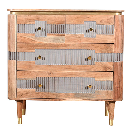 Wilton Acacia Wood Chest Of 4 Drawers In Natural And Grey