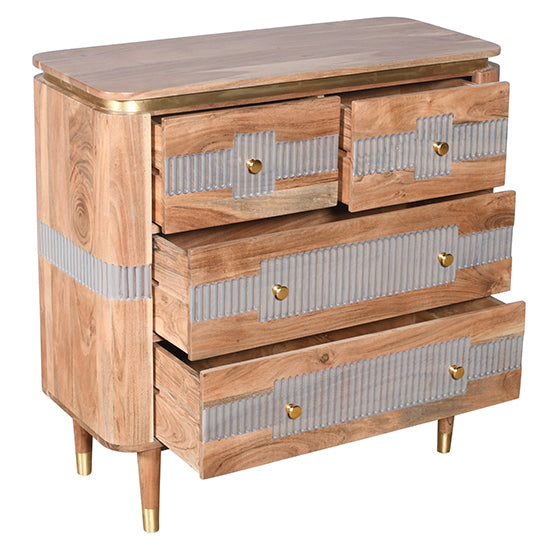 Wilton Acacia Wood Chest Of 4 Drawers In Natural And Grey