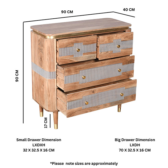 Wilton Acacia Wood Chest Of 4 Drawers In Natural And Grey