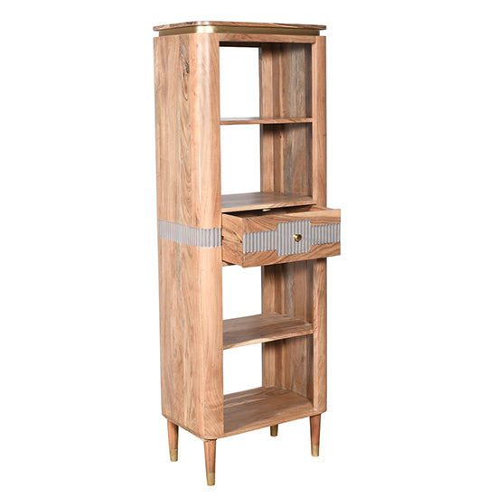 Wilton Acacia Wood Slim Bookcase With 1 Drawer In Natural And Grey