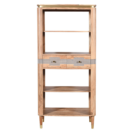 Wilton Acacia Wood Open Bookcase With 2 Drawers In Natural And Grey