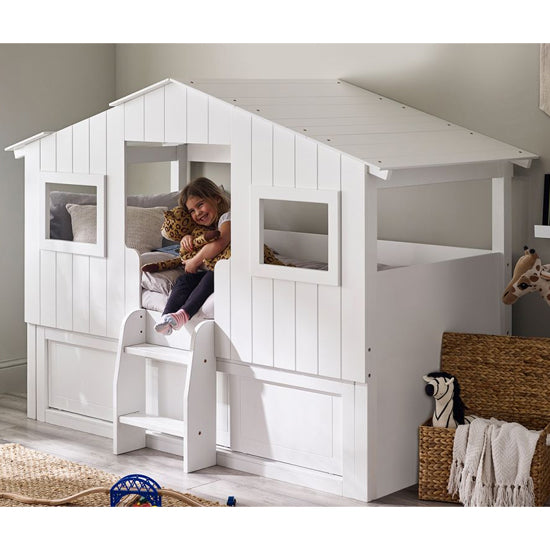 Acorn Wooden Treehouse Midsleeper Bunk Bed With Storage Unit In White