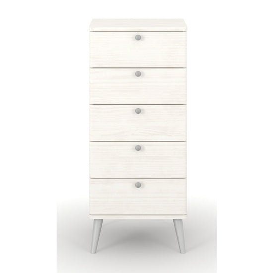 Augusta Curve Narrow Wooden Chest Of 5 Drawers In White