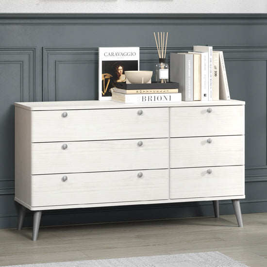 Augusta Curve Wide Wooden Chest Of 6 Drawers In White