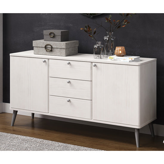 Augusta Curve Medium Wooden Sideboard With 2 Doors And 3 Drawers In White