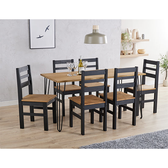 Augusta Large Wooden Dining Table In Oak With 6 Texas Black Chairs