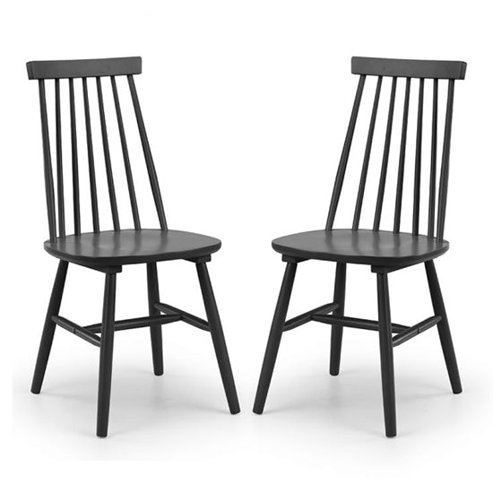 Alassio Black Wooden Spindle Back Dining Chairs In Pair