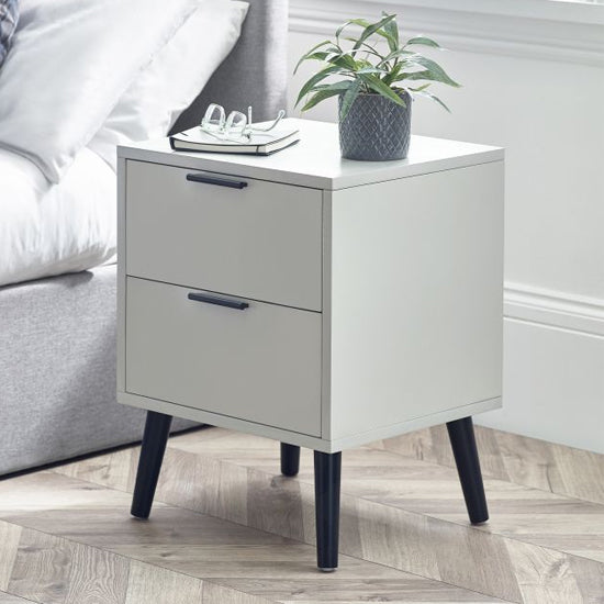 Alba Wooden Bedside Cabinet With 2 Doors In Silk Grey