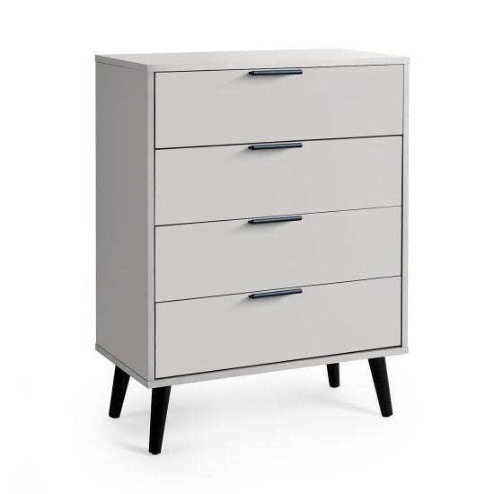 Alba Wide Wooden Chest Of 4 Drawers In Silk Grey