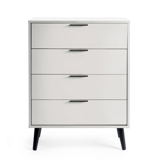 Alba Wide Wooden Chest Of 4 Drawers In Silk Grey