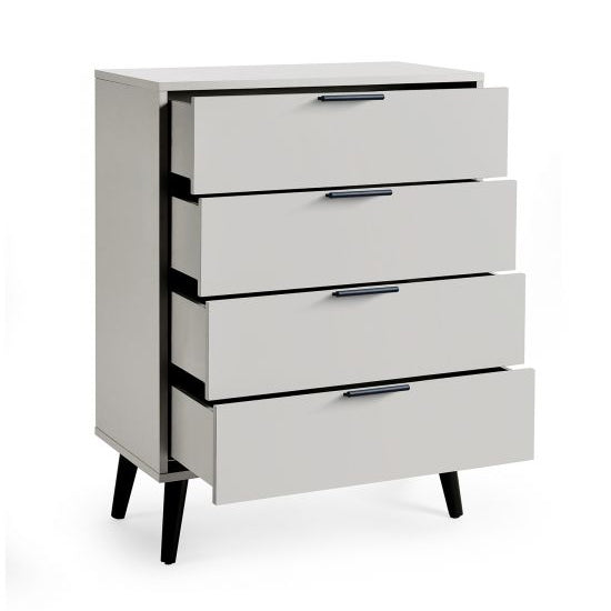 Alba Wide Wooden Chest Of 4 Drawers In Silk Grey