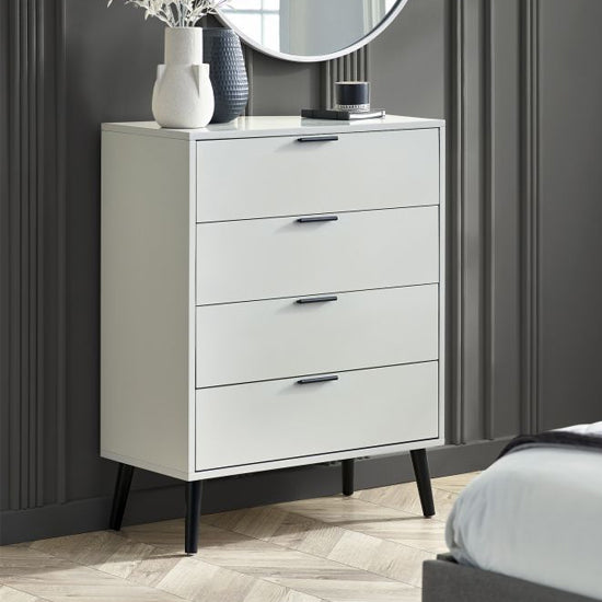 Alba Wide Wooden Chest Of 4 Drawers In Silk Grey