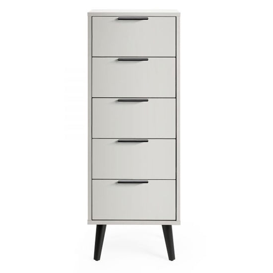 Alba Narrow Wooden Chest Of 5 Drawers In Silk Grey