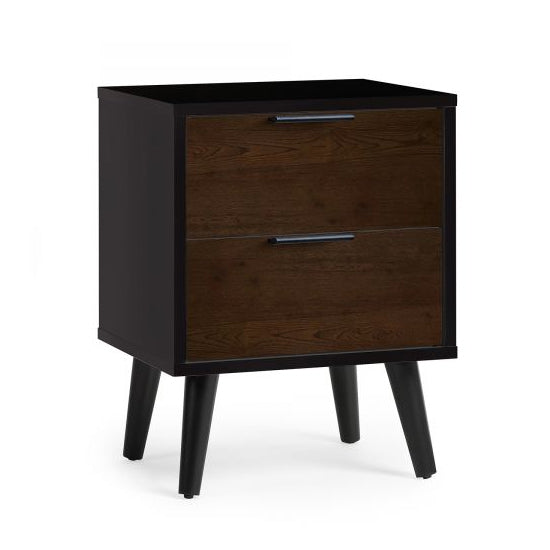 Alba Wooden Bedside Cabinet With 2 Doors In Walnut And Black