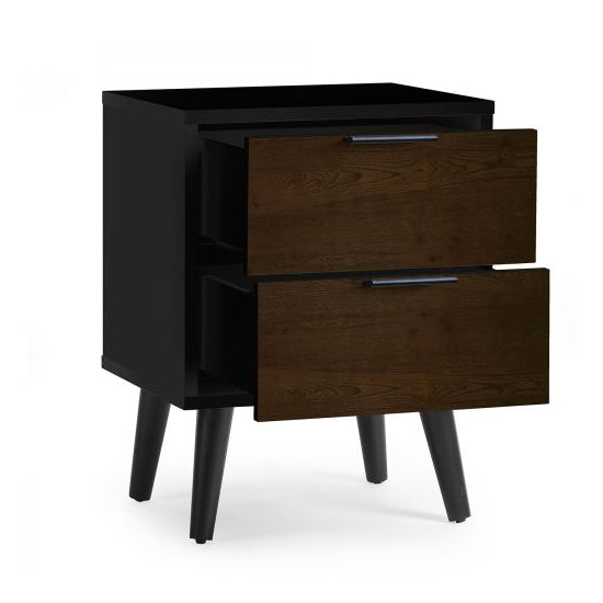 Alba Wooden Bedside Cabinet With 2 Doors In Walnut And Black