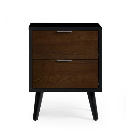 Alba Wooden Bedside Cabinet With 2 Doors In Walnut And Black