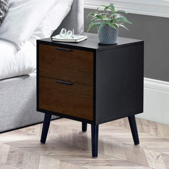 Alba Wooden Bedside Cabinet With 2 Doors In Walnut And Black