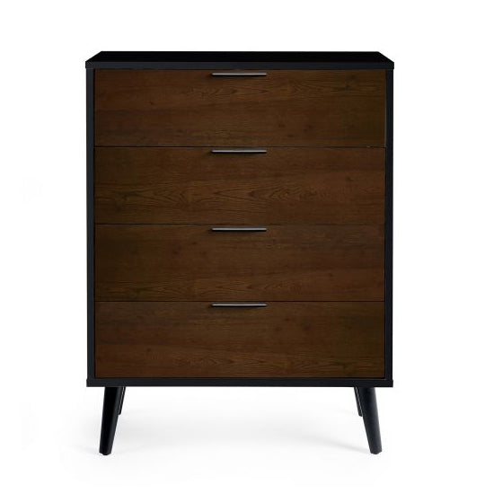 Alba Wide Wooden Chest Of 4 Drawers In Walnut And Black