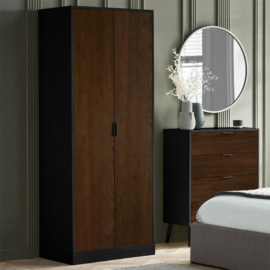 Alba Wooden Wardrobe With 2 Doors In Walnut And Black