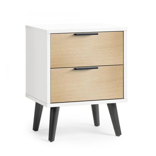 Alba Wooden Bedside Cabinet With 2 Doors In White And Oak