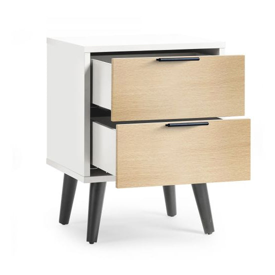 Alba Wooden Bedside Cabinet With 2 Doors In White And Oak