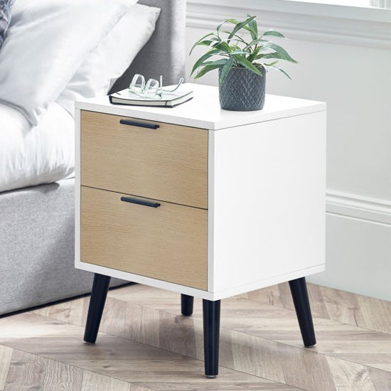 Alba Wooden Bedside Cabinet With 2 Doors In White And Oak