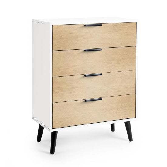 Alba Wide Wooden Chest Of 4 Drawers In White And Oak