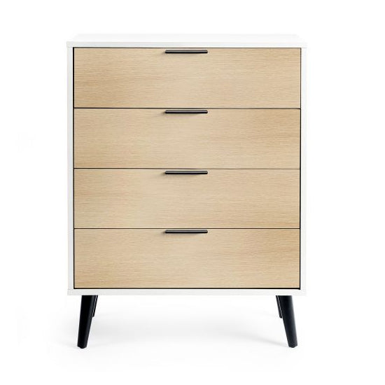 Alba Wide Wooden Chest Of 4 Drawers In White And Oak