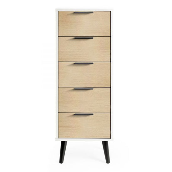 Alba Narrow Wooden Chest Of 5 Drawers In White And Oak