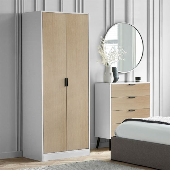 Alba Wooden Wardrobe With 2 Doors In White And Oak