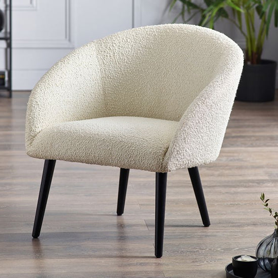 Amari Boucle Fabric Accent Chair In Ivory